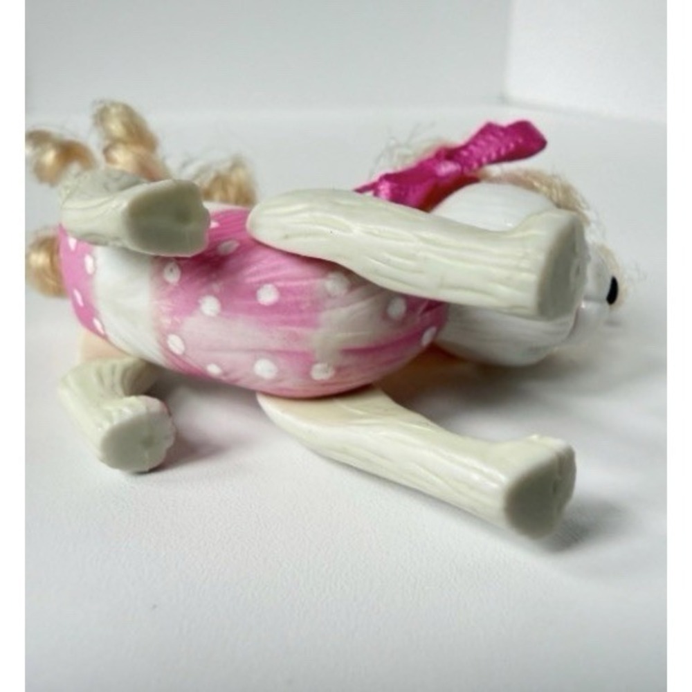 Barbie White Poodle Dog Blond Curly Hair Pink Bows Movable Feet Toy Figure - Picture 5 of 5